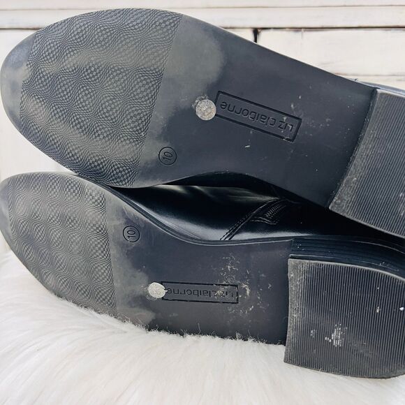 Liz Claiborne Black Vegan Leather Gold Emblem Comfort Low Heel Boots Size 10 - Picture 6 of 8